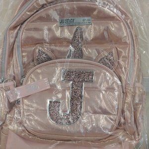 Justice Initial Unicorn Pink  Backpack "J" NWT